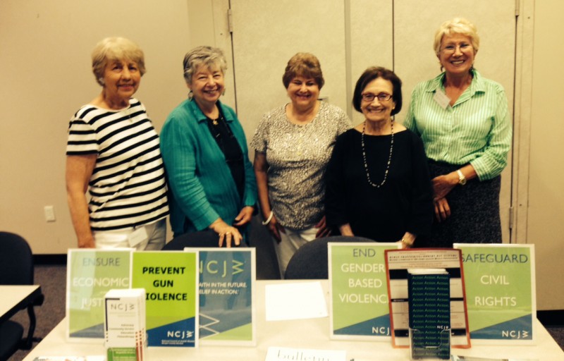 Photograph of NCJW Bergen County Section Advocacy Table L-R: Peggy Kabakow, Roz Altman, Elaine Pollack, Bea Podorefsky, Carole Benson