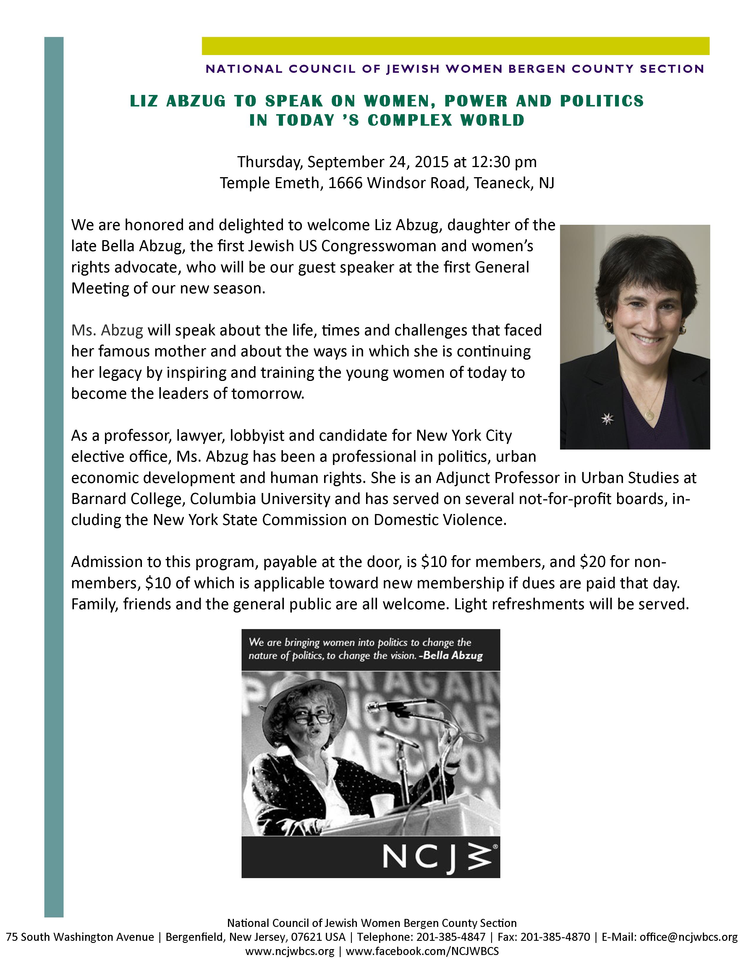 Liz Abzug to speak on women power and politics