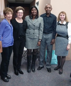 L-R: Shelly Winner and Barbara Berger Brill, Vice Presidents; Sally Pillay, speaker on immigration reform; Noel from Kenya, who sought political asylum upon his arrival in the U.S.; and Marilynn Friedman, chair of study group.