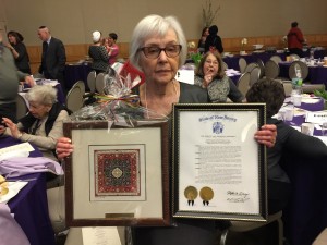 Marcia with award and New Jersey Proclamation.