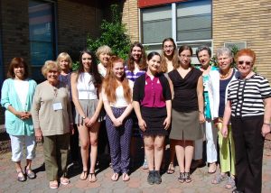 L-R: Phyllis Grossman-Kaplan, Nan Matlick, Grace Fuld, Justine Laufer, Peggy Kabakow, Lauren Gerlin, Leah Field, Inbar Tivon, Mikaela Rosen, Rachel Gleyzer, Henrietta Wolfeiler, Liz Warms and Evalyn Brownstein.